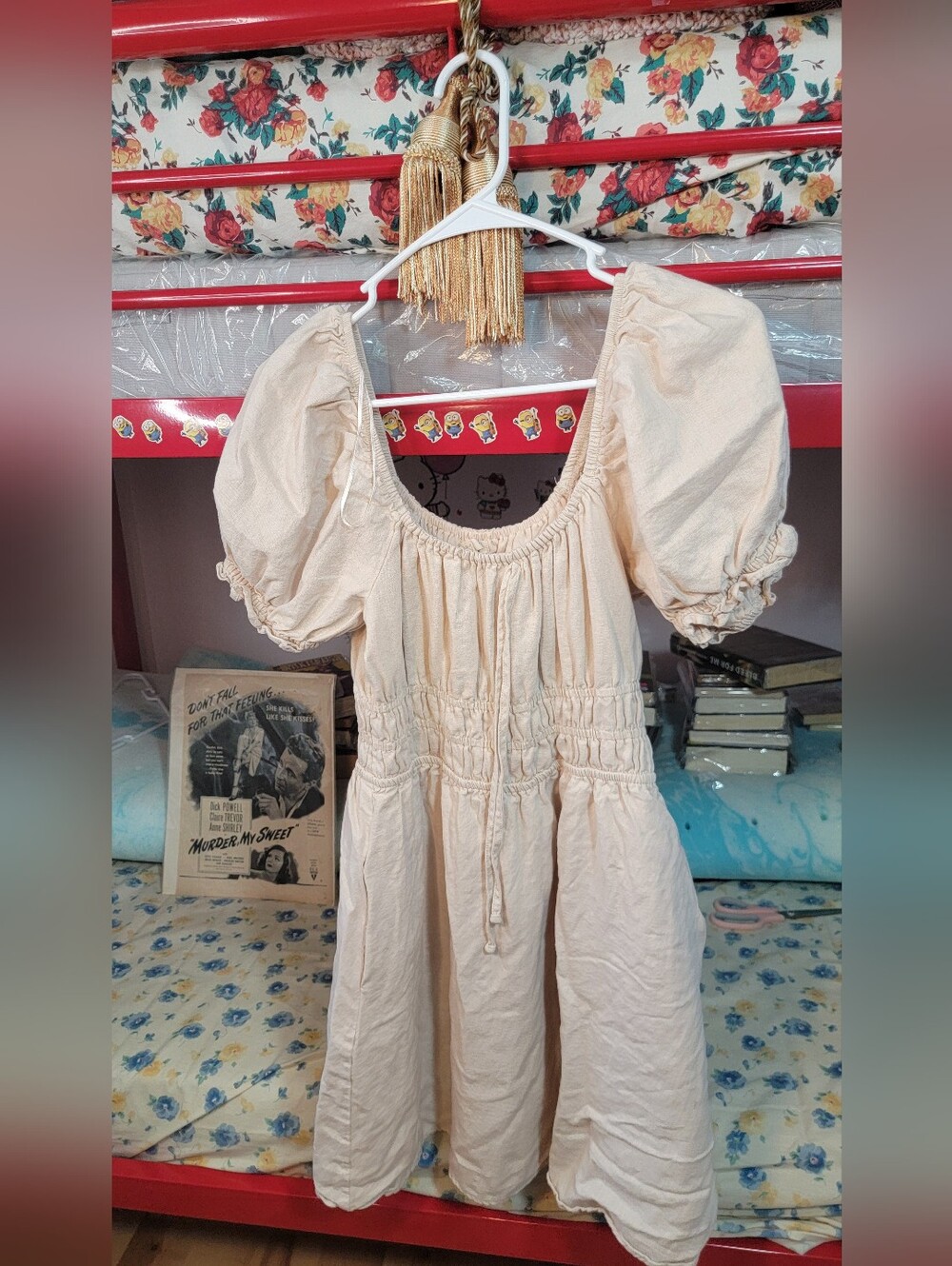 Copper Key Cream Puff-Sleeve Midi Dress Size Medium
